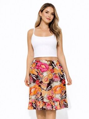 🌺 Vintage Roxy Y2K Floral Skirt Boho Tropical Cotton Ruffle Hem Medium